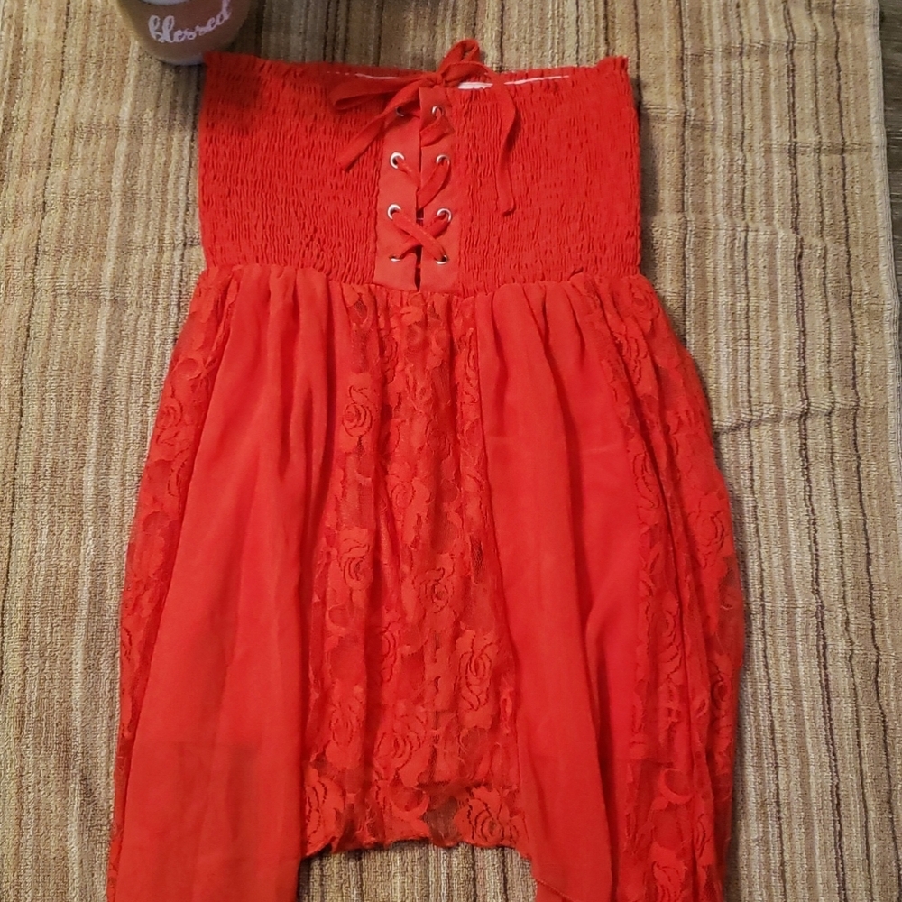 Red Lace Strapless Dress